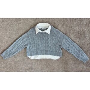 Gloria Jeans Girls Grey Cable Knit 2-in-1 Layered Sweater Shirt Size 12-14 164cm